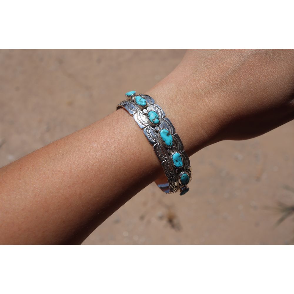 Navajo Kingman Turquoise Cuff Bracelet Native American Jewlery Sz 7in 425$